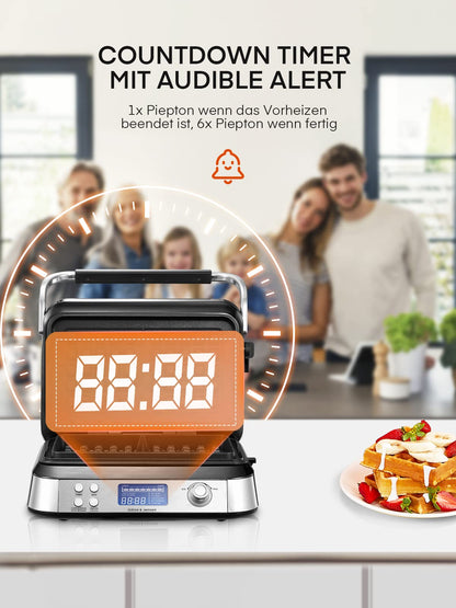 FOHERE Doppelwaffeleisen Belgisch - 1600W, 5 Programme