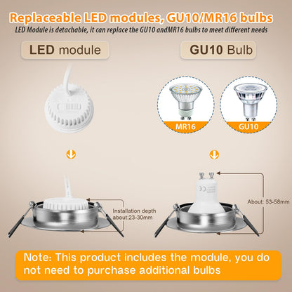 GeyouLux LED Einbaustrahler dimmbar 68mm IP44 Nickel 12er Set