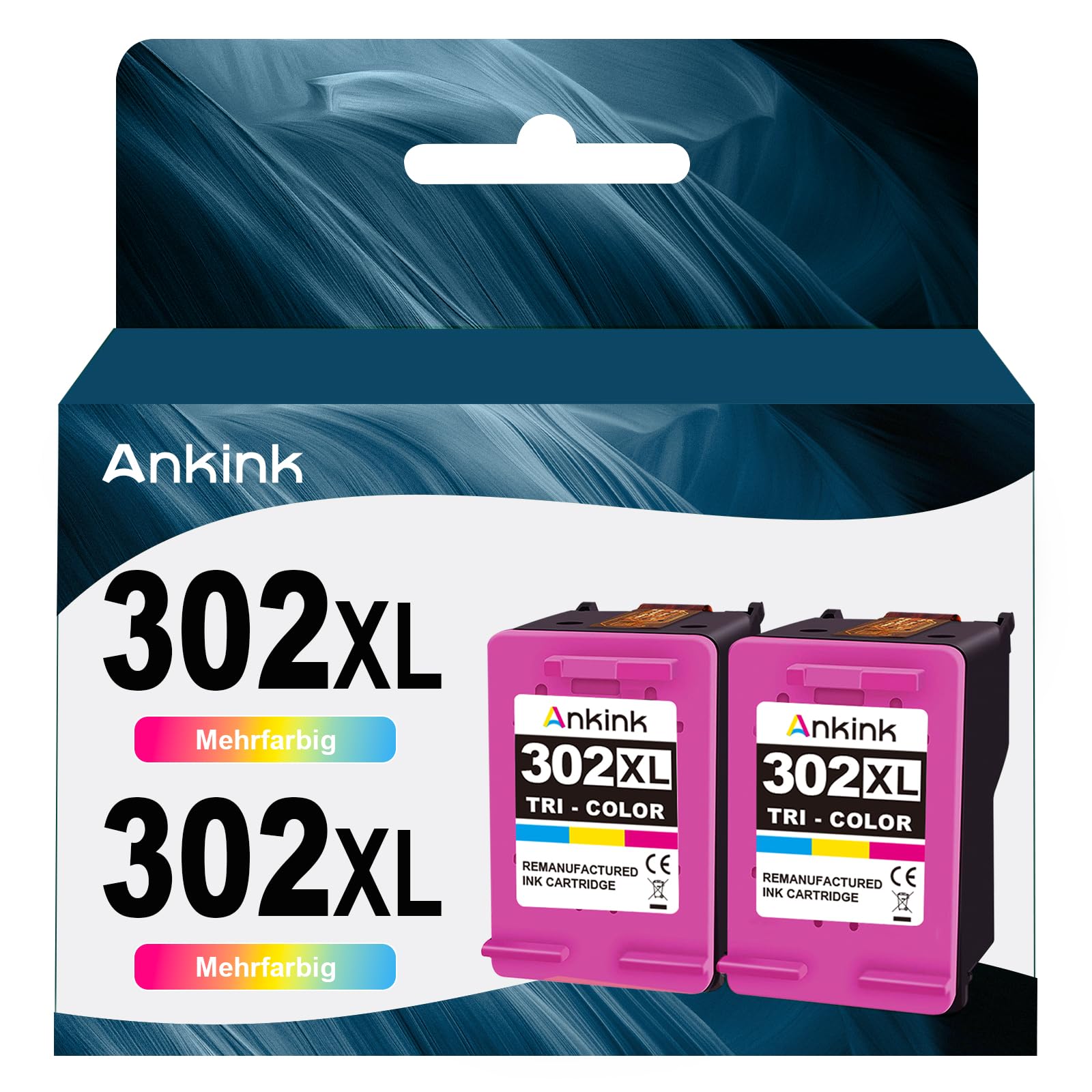 ANKINK Tintenpatronen als Ersatz für HP 302 XL, Tricolor, 2er-Pack, kompatible Druckerpatronen