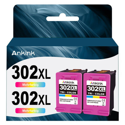 ANKINK Tintenpatronen als Ersatz für HP 302 XL, Tricolor, 2er-Pack, kompatible Druckerpatronen