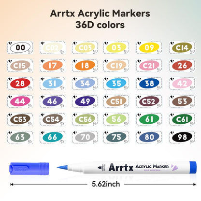 Arrtx Acrylstifte 36 Farben Set, Pinselspitze 1–3,5 mm, wasserfest