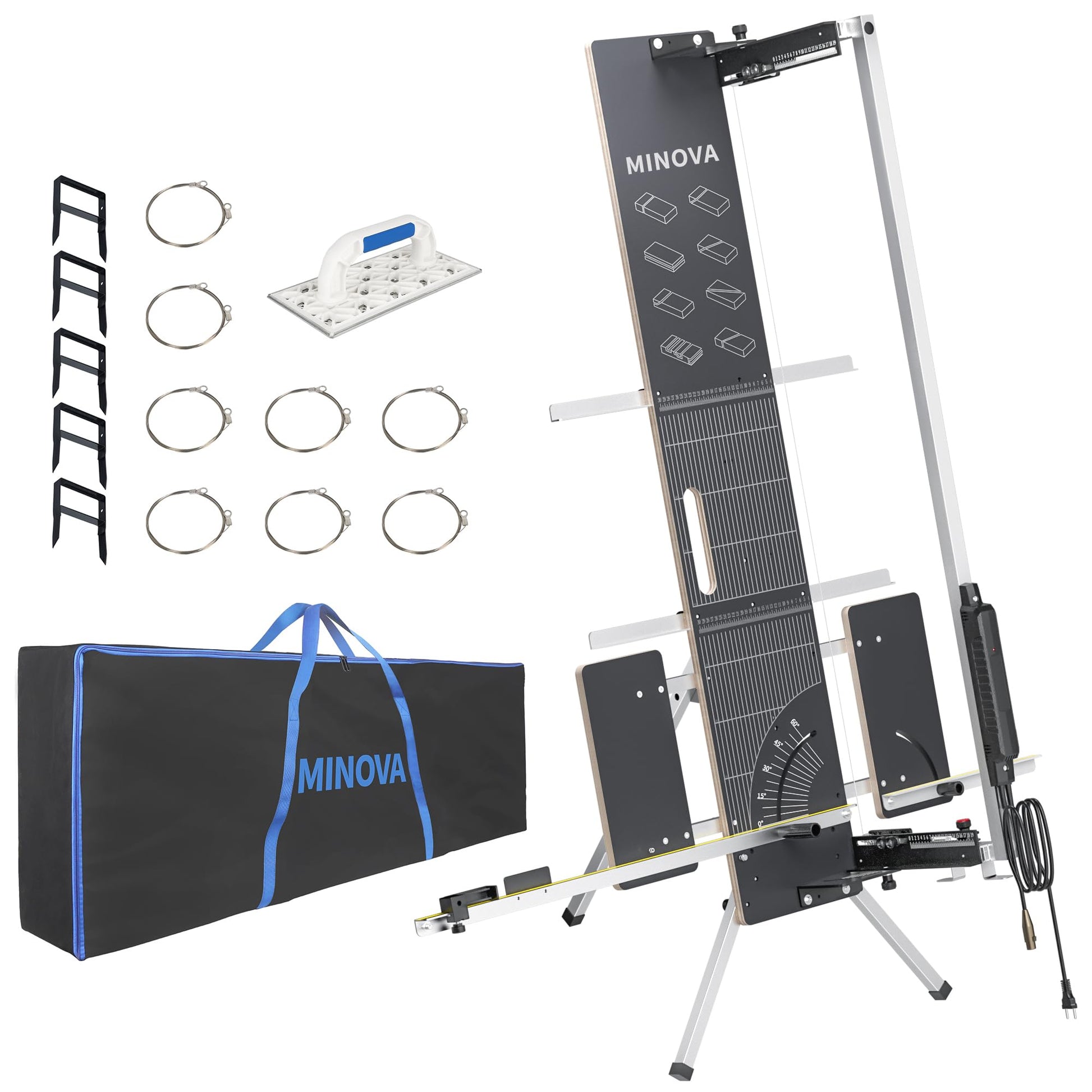 MINOVA 7 PROFI Styroporschneider 260W 1300mm Komplettset. Silberner Heißdrahtschneider für präzise Schnitte von Dämmplatten.