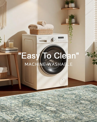 HOMFINE Vintage Kurzflor waschbarer Teppich - grün 160x230 cm