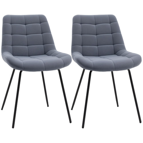 HOMCOM Esszimmerstuhl 2er Set Samt Grau Retro-Design: Zwei graue Samtstühle. Sie dienen als Sitzgelegenheit am Esstisch.