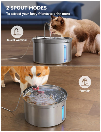 FEELNEEDY Katzenbrunnen Edelstahl, 3,5 L Trinkbrunnen für Katzen