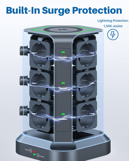 KOOSLA Steckdosenturm 12-fach - 15W Wireless Charger