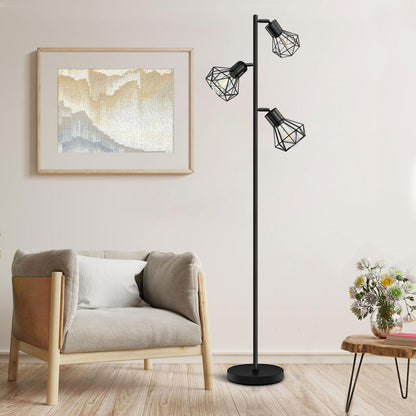 BBHome Industrielle Stehlampe verstellbare Käfigköpfe Schwarz