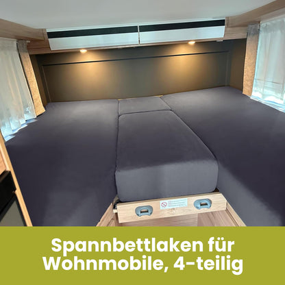 Dexitex Wohnmobil Spannbetttuch Set 4-teilig Antrazith – Mittelmatratze