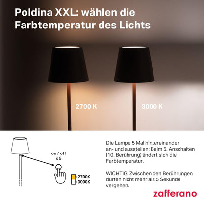 Zafferano Poldina XXL Akku-Stehleuchte, Weiss, höhenverstellbar