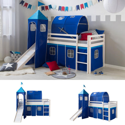 Homestyle4u Kinder Hochbett 90x200 Rutsche Turm Weiss Blau