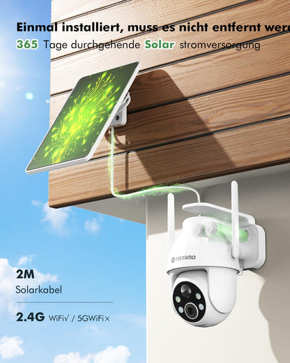 YESYAMO 2K Überwachungskamera Aussen, Akku Solar, Farbnachtsicht
