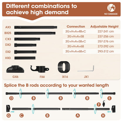 WELDUN Paraventgestell Raumteiler Gardinenstangen – Schwarz