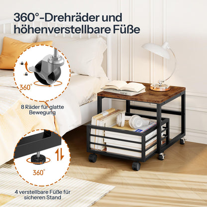 HOOBRO Mini-Kühlschrankständer mit Rollkorb, Vintagebraun-Schwarz