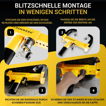 HELDENWERK Parkkralle Radkralle mit Hochsicherheitsschloss, 18-30 cm