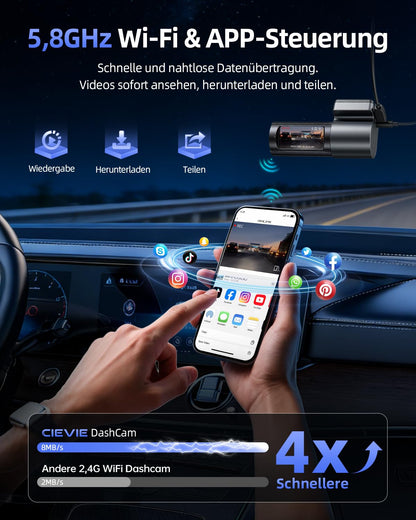 Cievie D100 Dashcam Auto, 4K + 1080P vorne/hinten, WLAN, Nachtsicht
