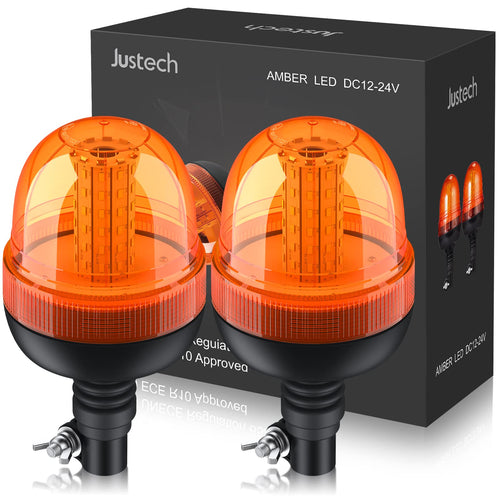 Justech LED Rundumleuchte Amber 12V/24V Warnleuchte 2er-Set ECE R10 mit klarer Kunststoffabdeckung