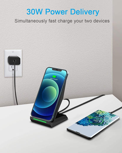NANAMI Wireless Charger, 2-in-1 Ladeständer mit 30W USB-C Ladegerät