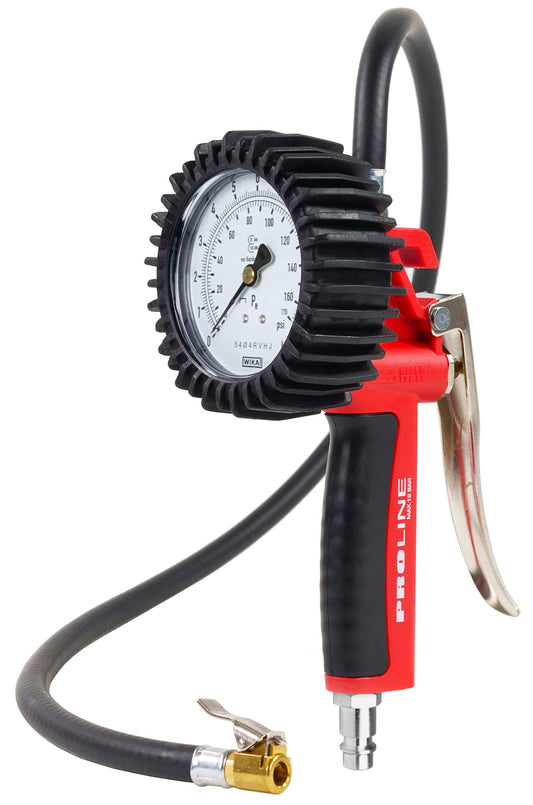 GAV Reifenfüller Messgerät WIKA 80mm Manometer – Homologiert. Grau, mit 80mm Manometer zur Reifendruckmessung und -befüllung.