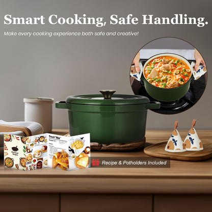 Overmont Bräter Dutch Oven Gusseisen Emailliert 26cm - Dunkelgrün