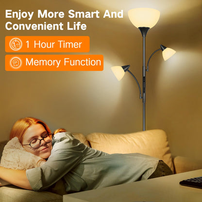OUTON Stehlampe Deckenfluter mit 3 Leselampen LED Dimmbar