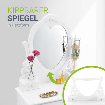 Juskys Schminktisch Julia mit Spiegel, Hocker, Schubladen – Weiss