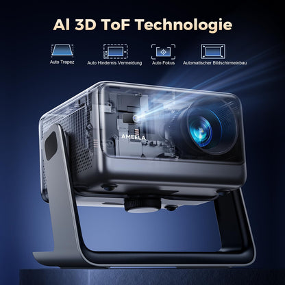 AMEELA 1080P Beamer – 30000 Lumen, 4K, Smart WiFi, Autofokus