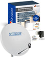 SCHWAIGER Satellitenschüssel Komplettset 80 cm mit Quad LNB, hellgraue Stahl-Offset-Antenne mit LNB-Tragarm