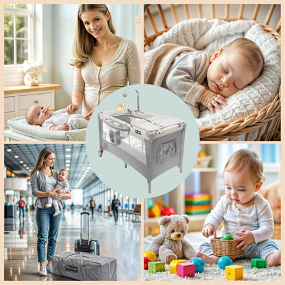all Kids United® Babycenter Kinderreisebett mit Wickelauflage - Grau