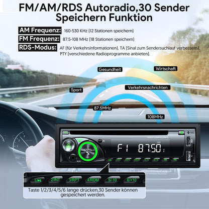 Universal 1DIN Autoradio CD/DVD Bluetooth Freisprech - 9-24V
