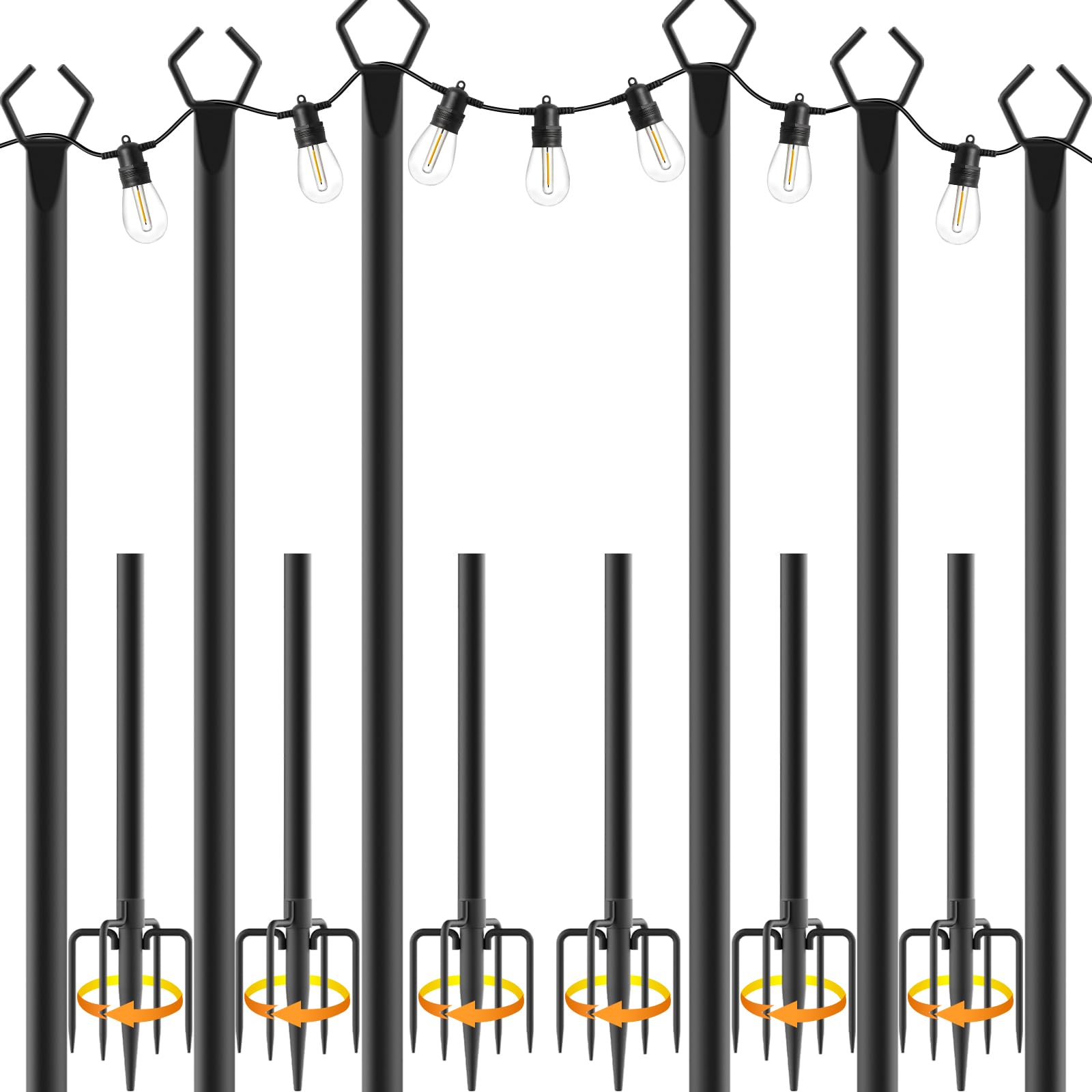 AHRLHR Lichterketten-Stangen aus Metall, 6er-Set, höhenverstellbar, V-förmiger Kopf