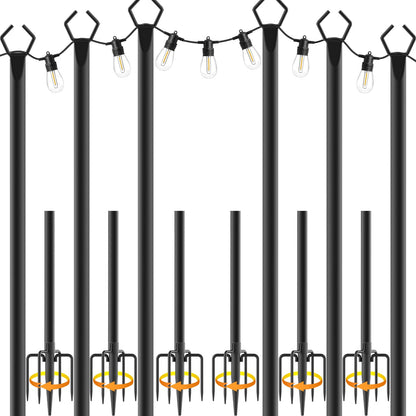AHRLHR Lichterketten-Stangen aus Metall, 6er-Set, höhenverstellbar, V-förmiger Kopf