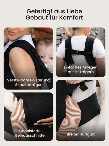 Grownsy Babytrage Ein-Klick-Schnalle, Kopfstütze, 3-20 kg, Schwarz