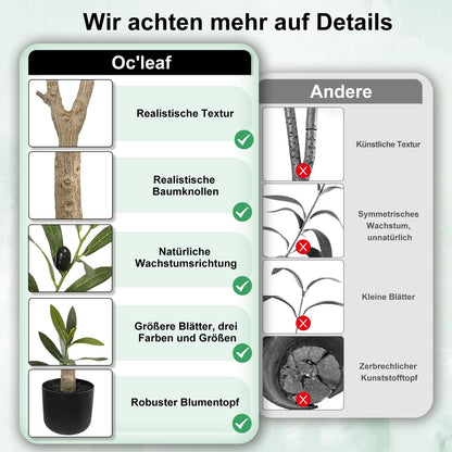 Oc'leaf Grosser Künstlicher Olivenbaum im Topf - 180cm