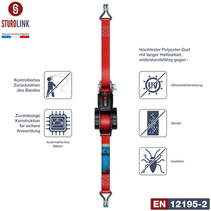 Automatik Spanngurt 5m 25mm – Selbstaufrollend 4er Set J-Haken