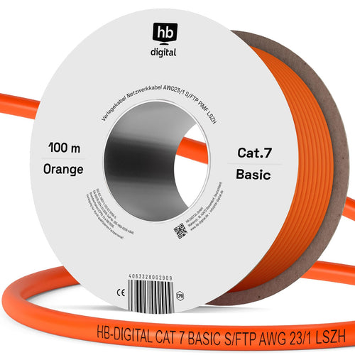 HB-DIGITAL CAT 7 Netzwerkkabel 100m S/FTP Verlegekabel LSZH Orange, rundes Kabel für die Netzwerkinstallation