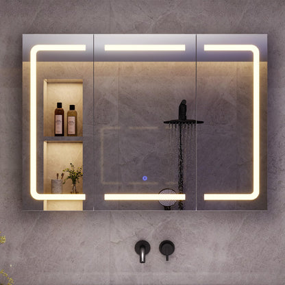 mojiasion Spiegelschrank mit LED-Beleuchtung, Steckdose, 60×80 cm