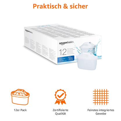 Amazon Basics Wasserfilterkartuschen, 12 Stück, für BRITA Systeme