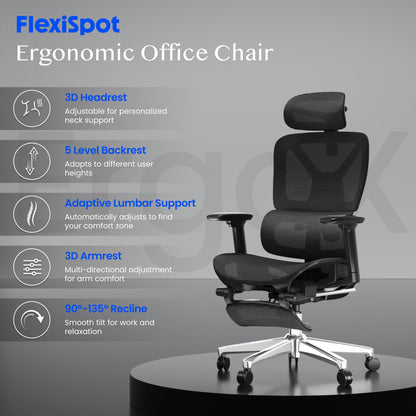 FLEXISPOT ErgoX Ergonomischer Bürostuhl mit Fussstütze, Schwarz