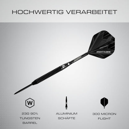 Champify Nighthawk Steeldarts Set, 90% Tungsten, 23 g, mit Tasche