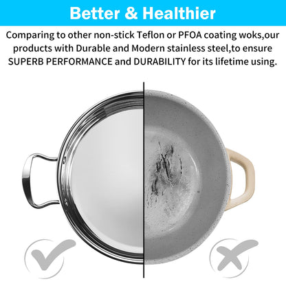 Wodillo Edelstahl Kochtopfset 7-teilig mit Glasdeckeln - Silber