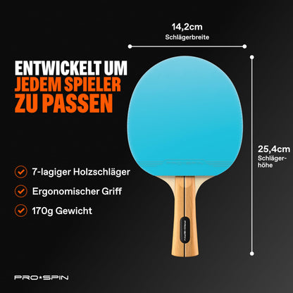 PRO-SPIN Tischtennisschläger-Set mit 3-Sterne-Bällen und Tasche