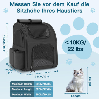 Quirlig Hunderucksack bis 10 kg, faltbar, mit Netzfenster, schwarz