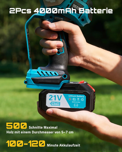 SEESII Mini-Kettensäge 6 Zoll, Akku-Einhandsäge mit 2 Akkus