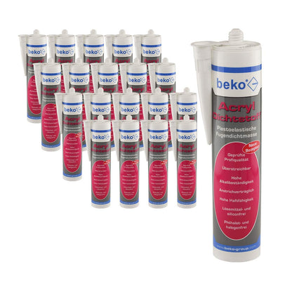 Beko Acryl-Dichtstoff weiss 310 ml, 20er Sparpack (1 Karton) – weisse Dichtstoffkartuschen zum Abdichten von Anschlussfugen