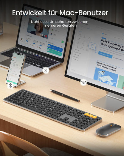 ProtoArc KM100-A Tastatur Maus Set - Beleuchtet QWERTZ Mac Schwarz