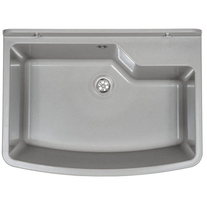 Kunststoff Ausgussbecken 61cm - Grau Granit Wandmontage mit Siphon