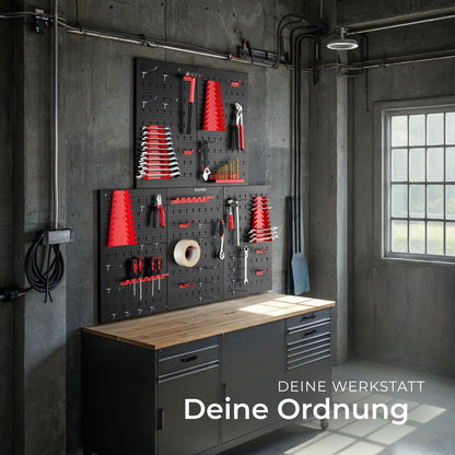 tectake Werkzeug-Lochwand aus Metall 200 x 60 cm inkl. Haken-Set