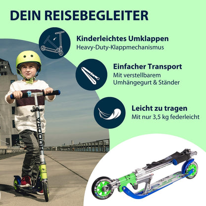 HUDORA BigWheel 125 Aluminium-Scooter für Kinder - blau/grün