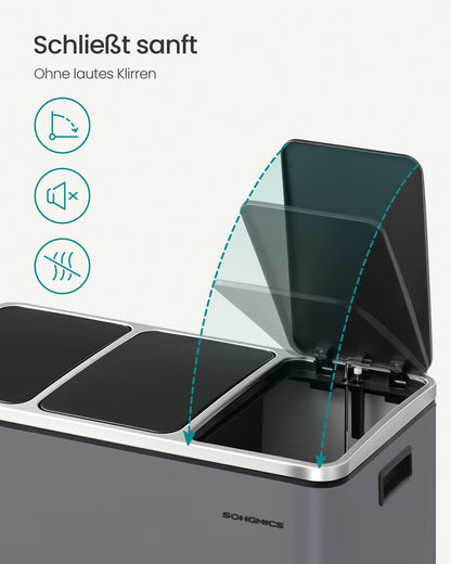 SONGMICS Mülltrennsystem LTB054G01 - Treteimer 3 Fächer grau