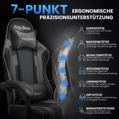 Riftracer Gaming Stuhl ergonomisch mit Fussstütze, schwarz-grau